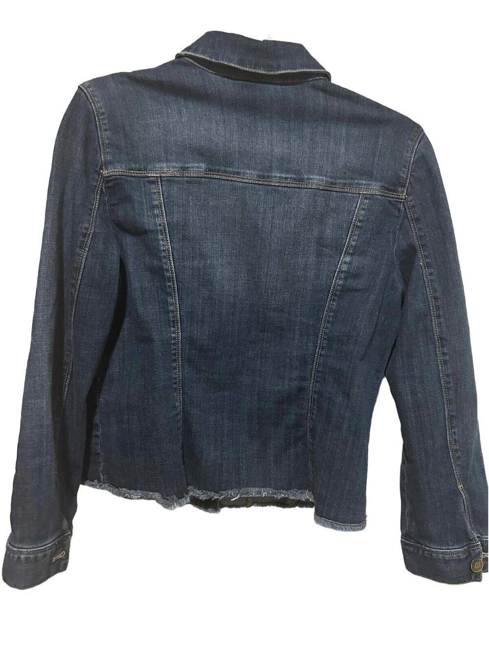 Chico's Women's Denim Jean Jacket Fray Hem Size 1 M